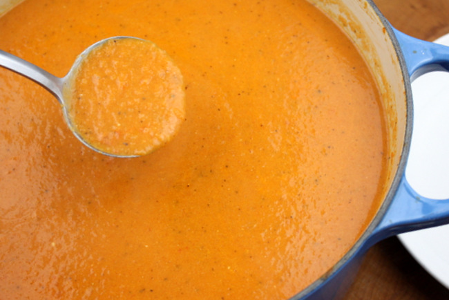 tomato soup with green chiles and grilled cheese