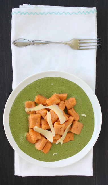 Sweet Potato Gnocchi with Spinach Goat Cheese Sauce