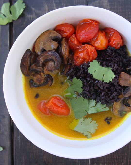 Turmeric Broth with Caramelized Mushrooms and Black Rice | thekitchenpaper.com