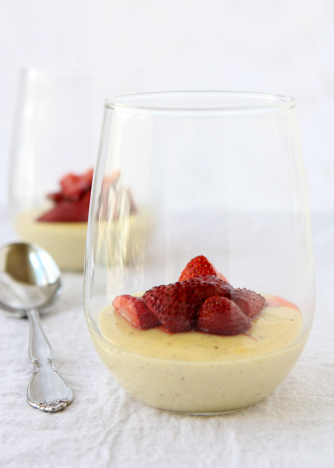 Honey Custards with Roasted Strawberries | thekitchenpaper.com