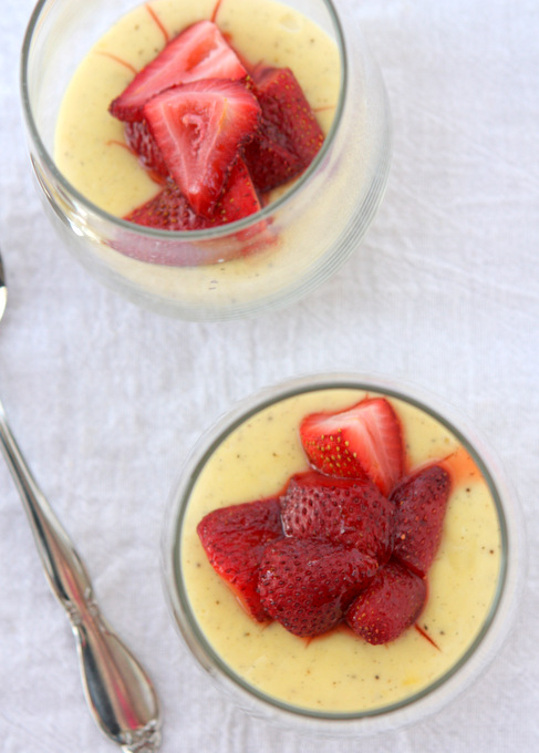 Honey Custards with Roasted Strawberries | thekitchenpaper.com