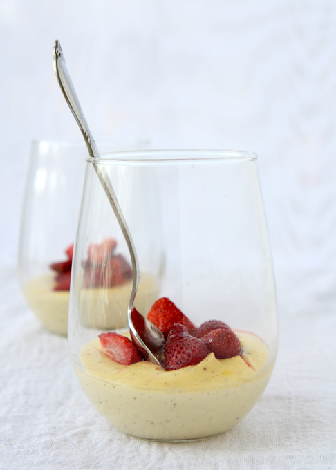 Honey Custards with Roasted Strawberries | thekitchenpaper.com