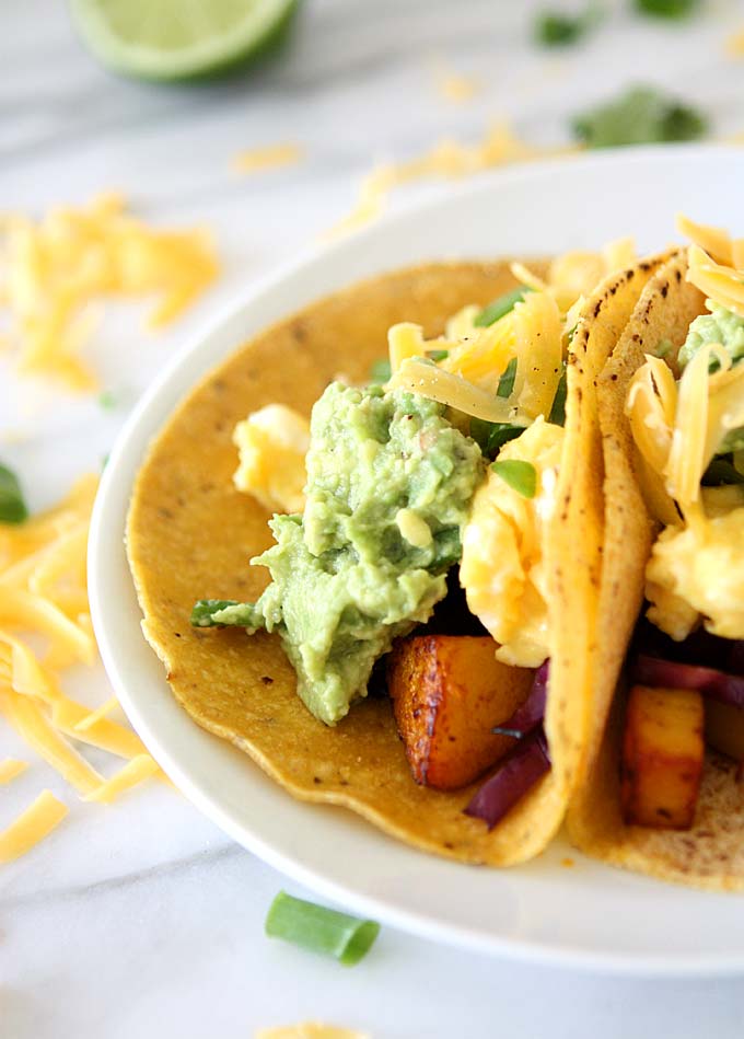 Chipotle Adobo Breakfast Tacos with Quick Guacamole | thekitchenpaper.com