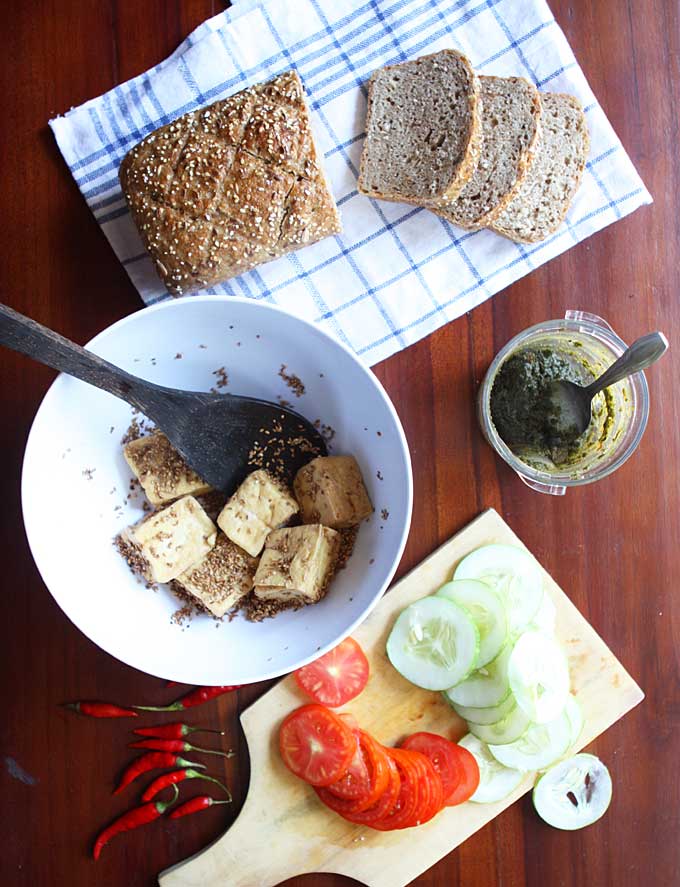 Sesame Tofu Sandwich with Spicy Basil Tahini | thekitchenpaper.com