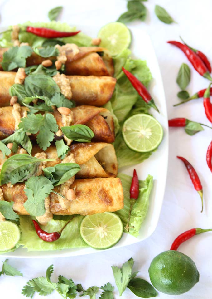 Thai Cauliflower and Sweet Potato Flautas with Spicy Peanut Sauce | thekitchenpaper.com