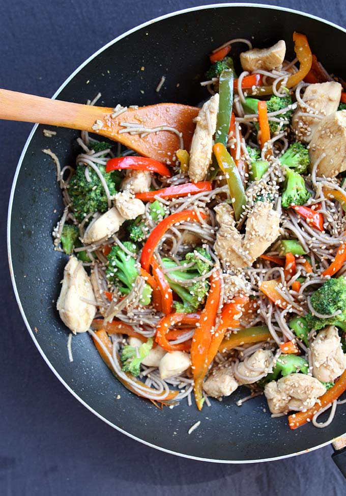 Sesame Chicken Soba Noodle Stir Fry | thekitchenpaper.com