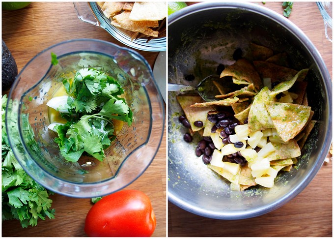 Green Chile Pineapple Black Bean Chilaquiles for One | thekitchenpaper.com