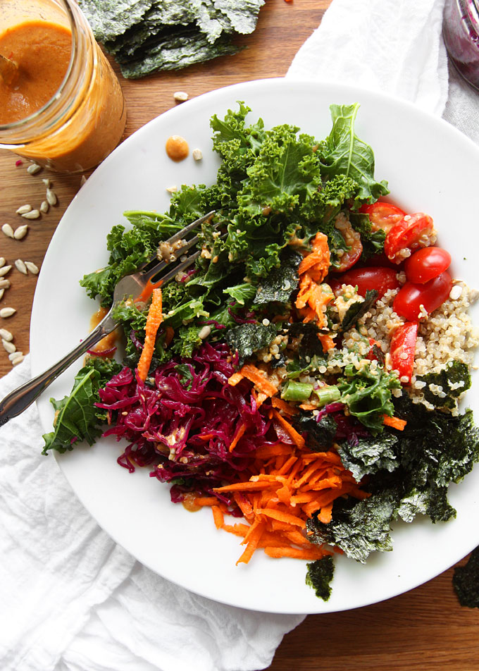 Vegan Kale Quinoa Bowl with Peanut Dressing | thekitchenpaper.com