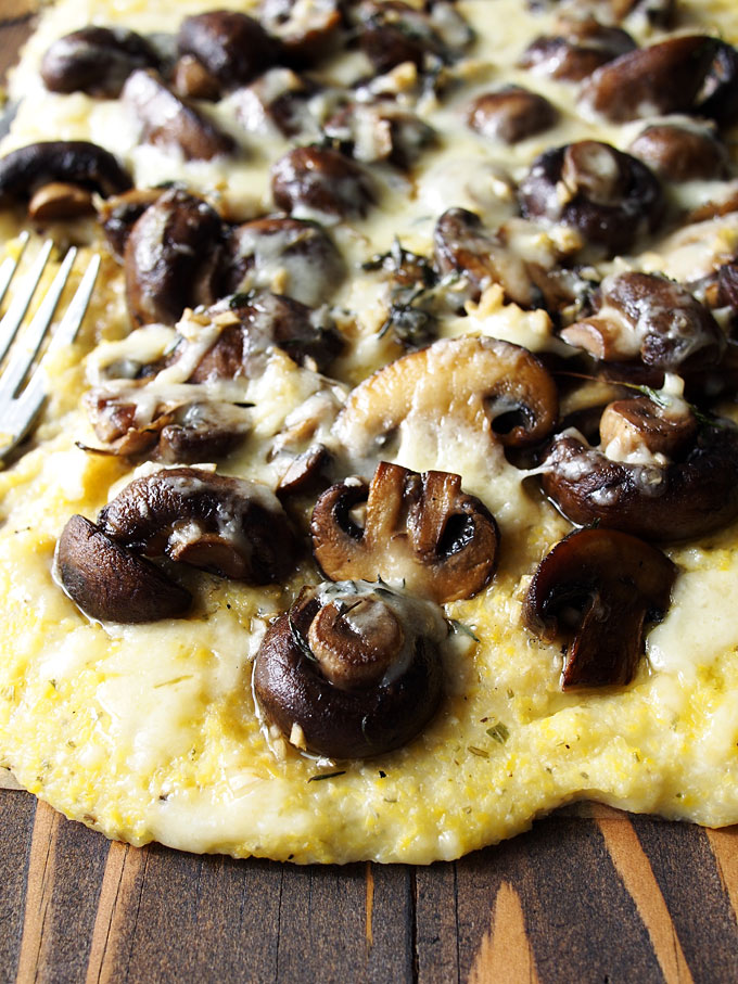 Herbed Mushrooms on Polenta with White Cheddar Recipe | thekitchenpaper.com