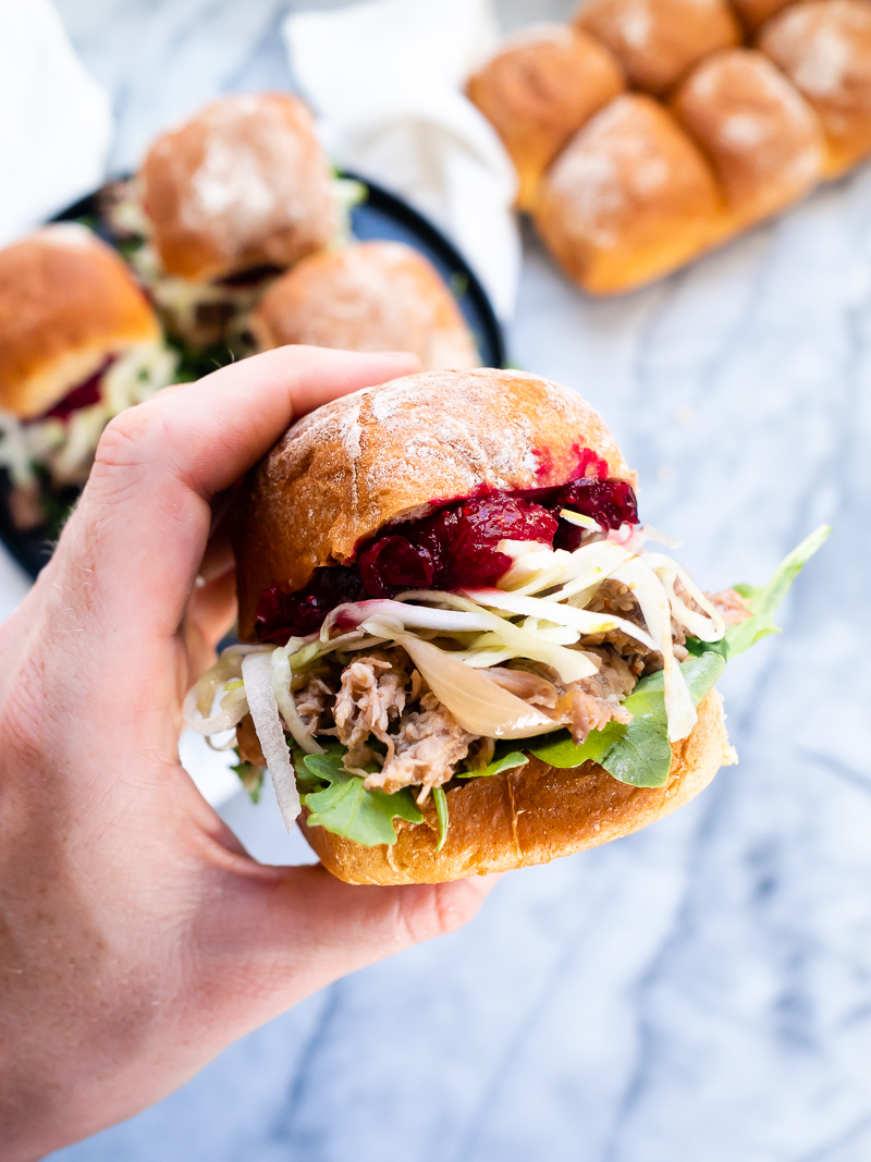 Cranberry Pulled Pork Sliders with Apple Fennel Slaw | The Kitchen Paper