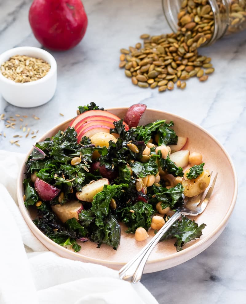 Kale Chickpea Salad with Creamy Miso Dressing | The Kitchen Paper