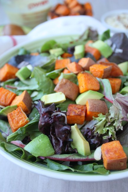 Sweet potato salad with lime miso dressing
