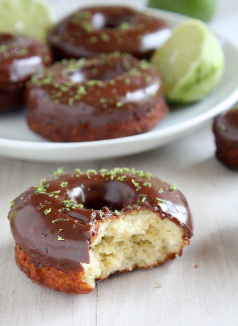 lime cake doughnuts with chocolate glaze