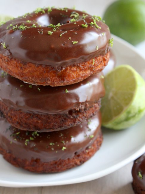 lime cake doughnuts with chocolate glaze