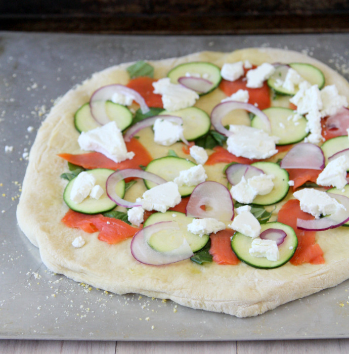 goat cheese and smoked salmon skillet pizza
