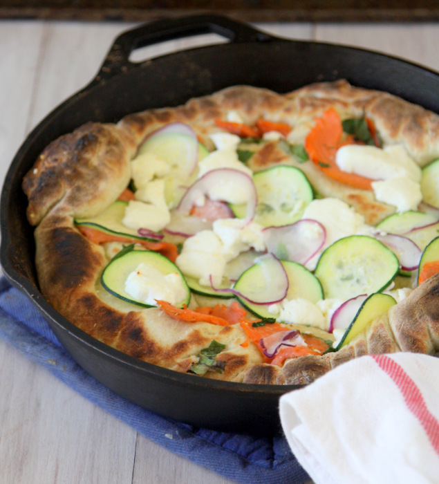 goat cheese and smoked salmon skillet pizza