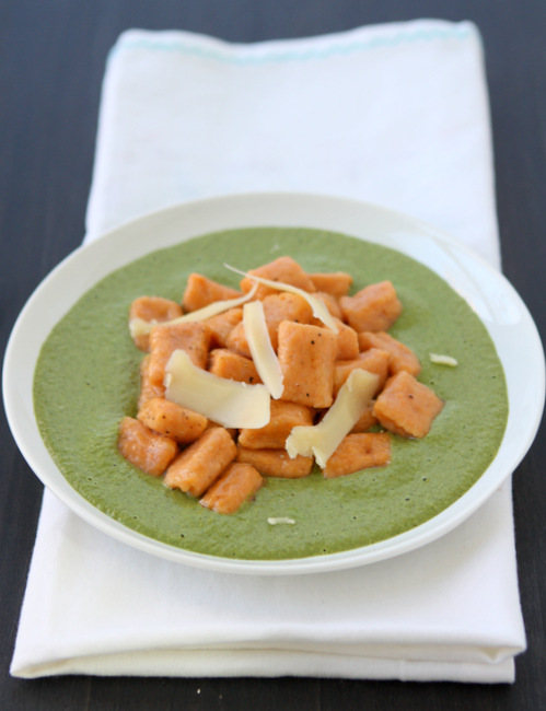 Sweet Potato Gnocchi with Spinach Goat Cheese Sauce