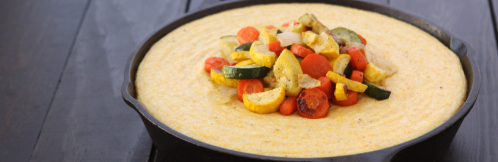 Creamy Fontina Polenta with Roasted Vegetables | thekitchenpaper.com