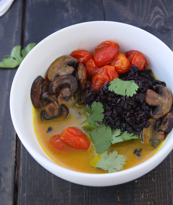 Turmeric Broth with Caramelized Mushrooms and Black Rice | thekitchenpaper.com