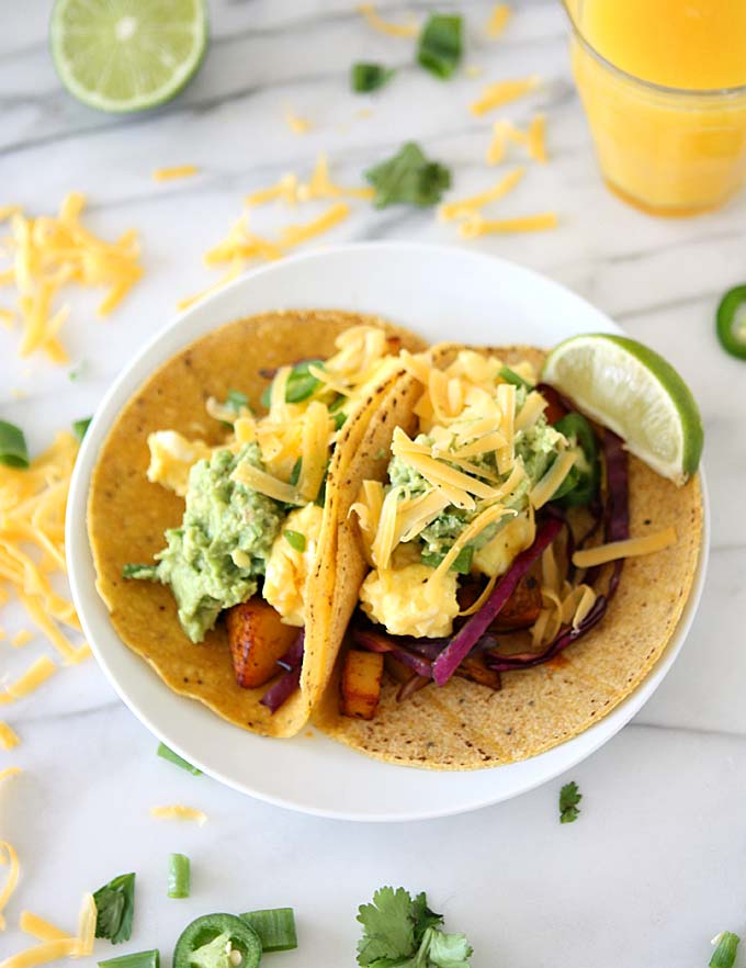 Chipotle Adobo Breakfast Tacos with Quick Guacamole | thekitchenpaper.com