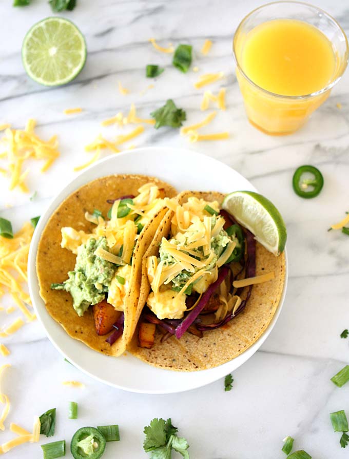 Chipotle Adobo Breakfast Tacos with Quick Guacamole | thekitchenpaper.com