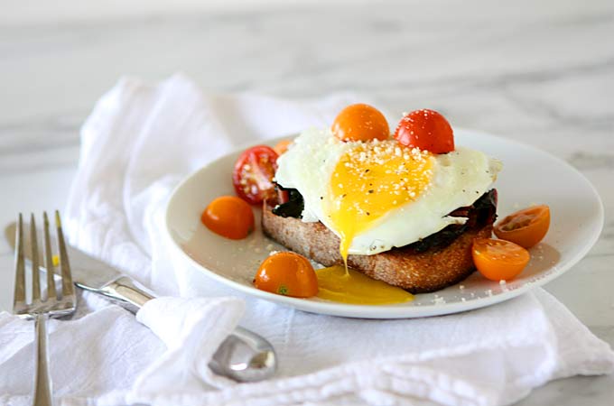 Fried Egg on Toast with Smoked Paprika and Maple Chard | thekitchenpaper.com