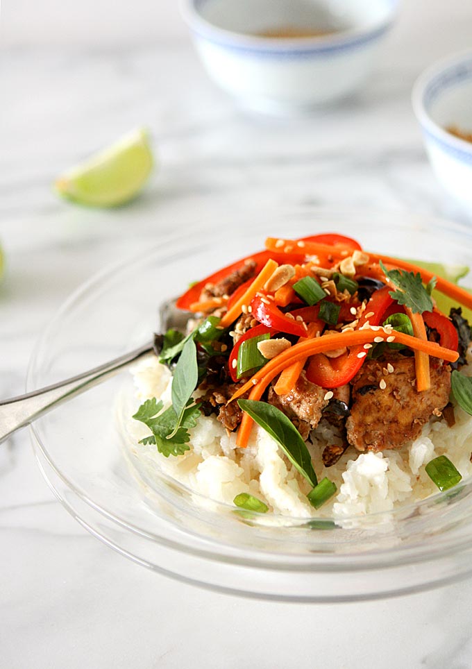Thai Basil Tofu Scramble with Lemongrass Rice | thekitchenpaper.com
