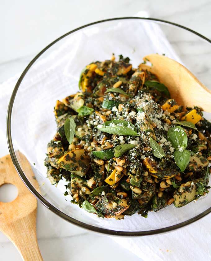 Blackened Summer Squash Salad with Pine Nuts, Basil, and Mint | thekitchenpaper.com