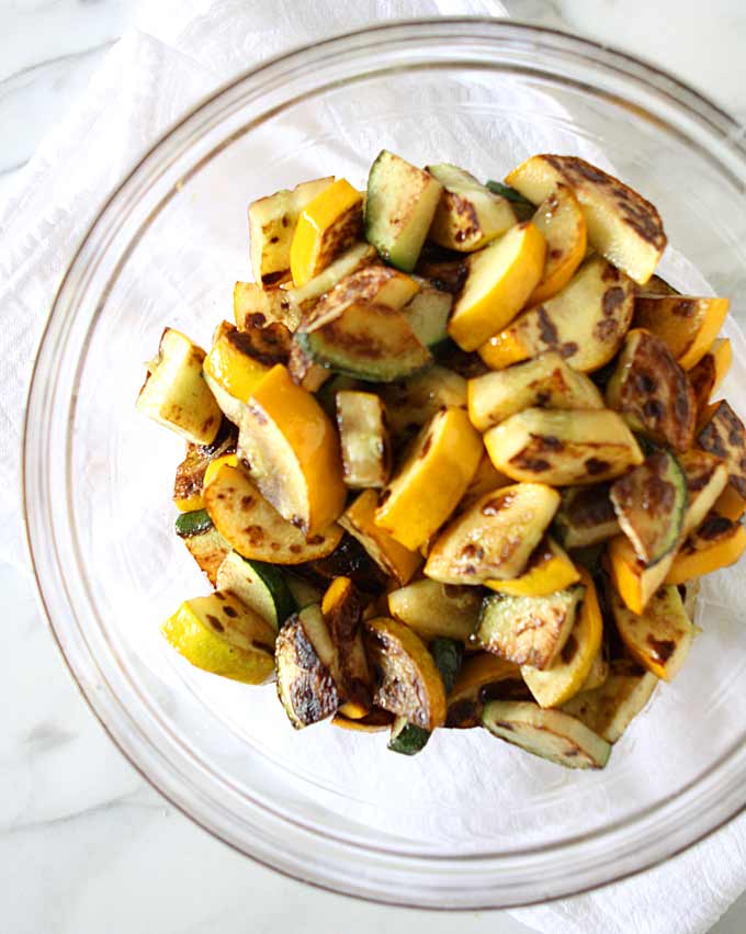 Blackened Summer Squash Salad with Pine Nuts, Basil, and Mint | thekitchenpaper.com