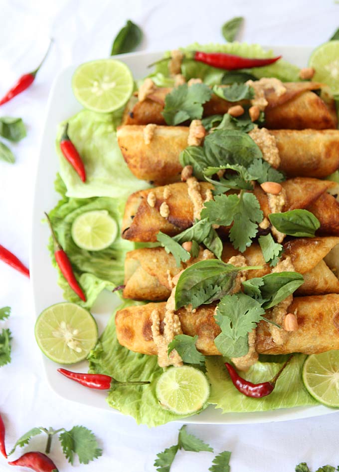 Thai Cauliflower and Sweet Potato Flautas with Spicy Peanut Sauce | thekitchenpaper.com
