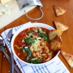 Bok Choy, Chickpea, Tomato Stew with Homemade Tortilla Chips and Gouda | thekitchenpaper.com