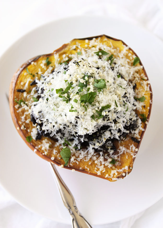 Chorizo, Black Rice, and Hemp Heart Stuffed Acorn Squash | thekitchenpaper.com