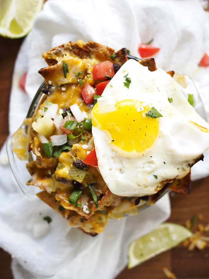 Green Chile Pineapple Black Bean Chilaquiles for One | thekitchenpaper.com