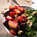 Maple Roasted Root Vegetables with Kale & Walnuts | thekitchenpaper.com