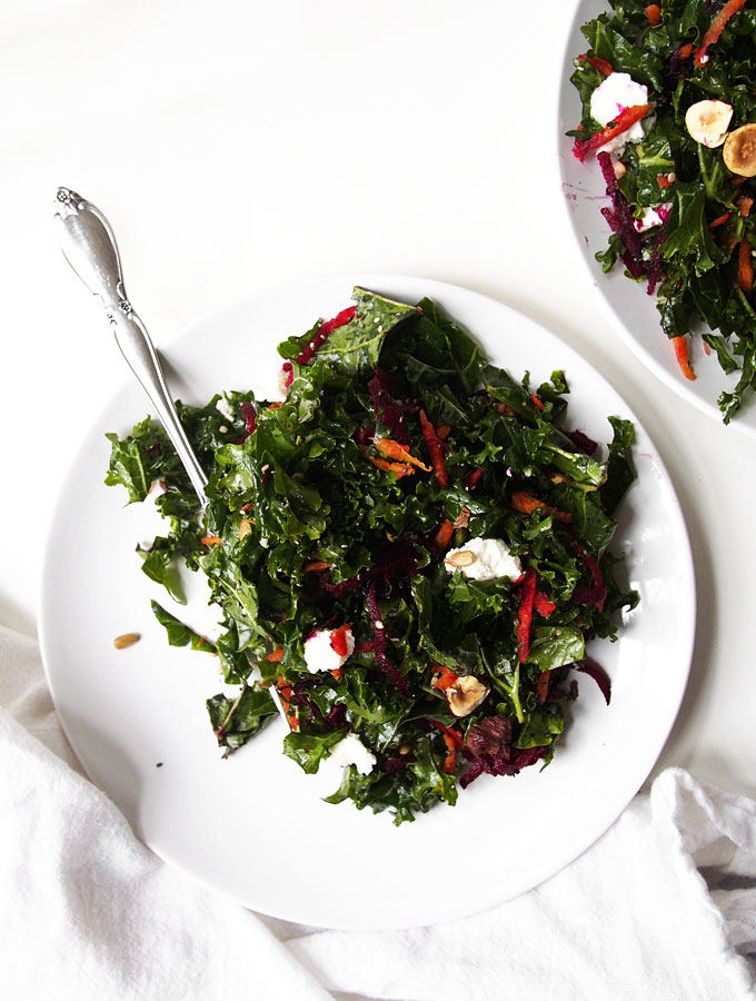 Northwest Kale Salad with Goat Cheese and Hazelnuts | The Kitchen Paper