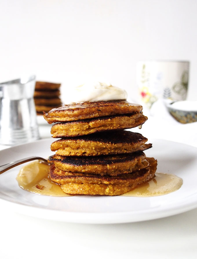 Pumpkin Cornmeal Pancakes for Two | The Kitchen Paper