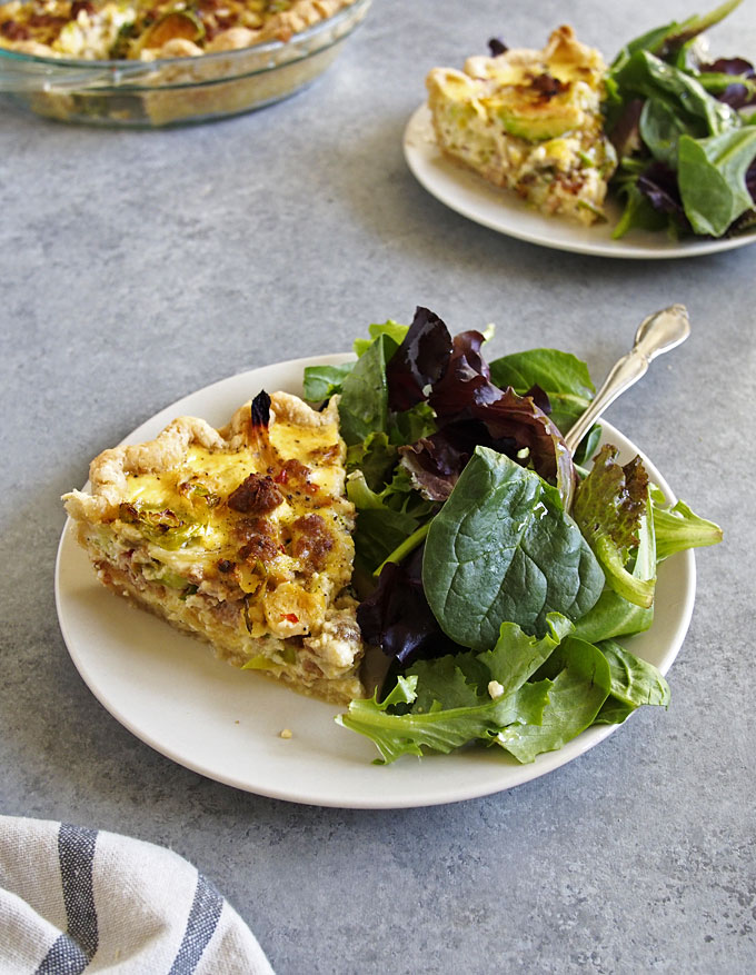 Brussels Sprouts and Spicy Sausage Ricotta Quiche | the kitchen paper