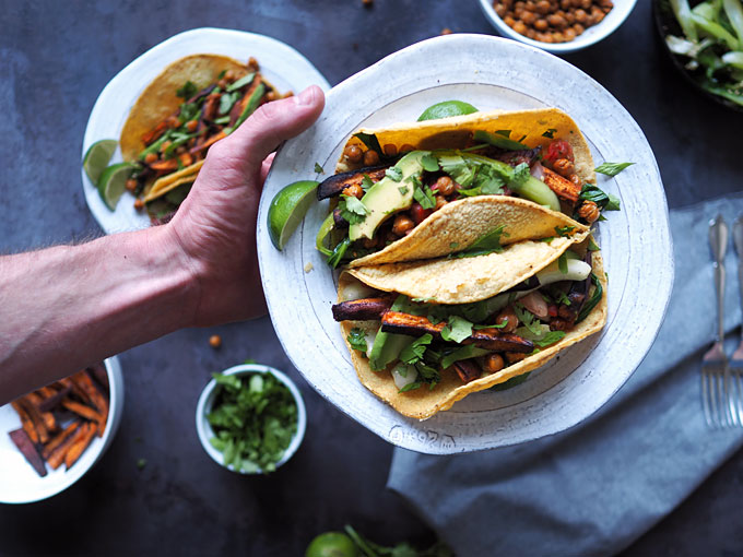 Crispy Chipotle Chickpea Tacos with Sweet Potato and Bok Choy | thekitchenpaper.com
