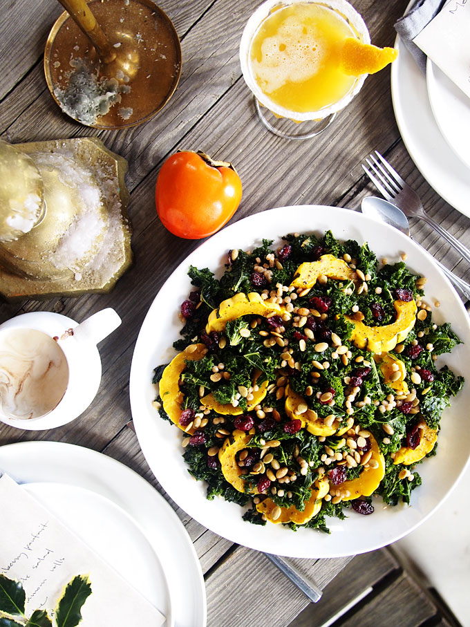 Warm Kale, Delicata, Pearl CousCous Salad (+PDX Holiday Brunch!) | thekitchenpaper.com