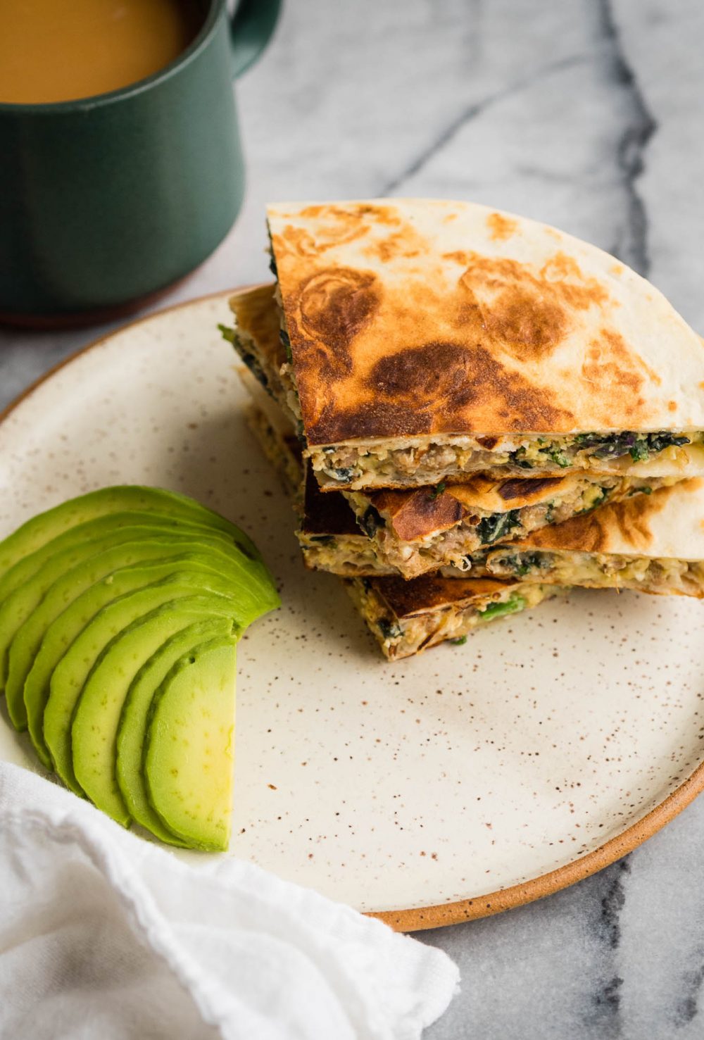 White Cheddar, Sausage, Kale Breakfast Quesadilla | The Kitchen Paper