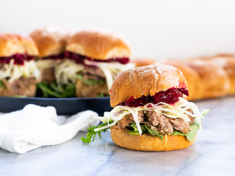 Cranberry Pulled Pork Sliders with Apple Fennel Slaw | The Kitchen Paper