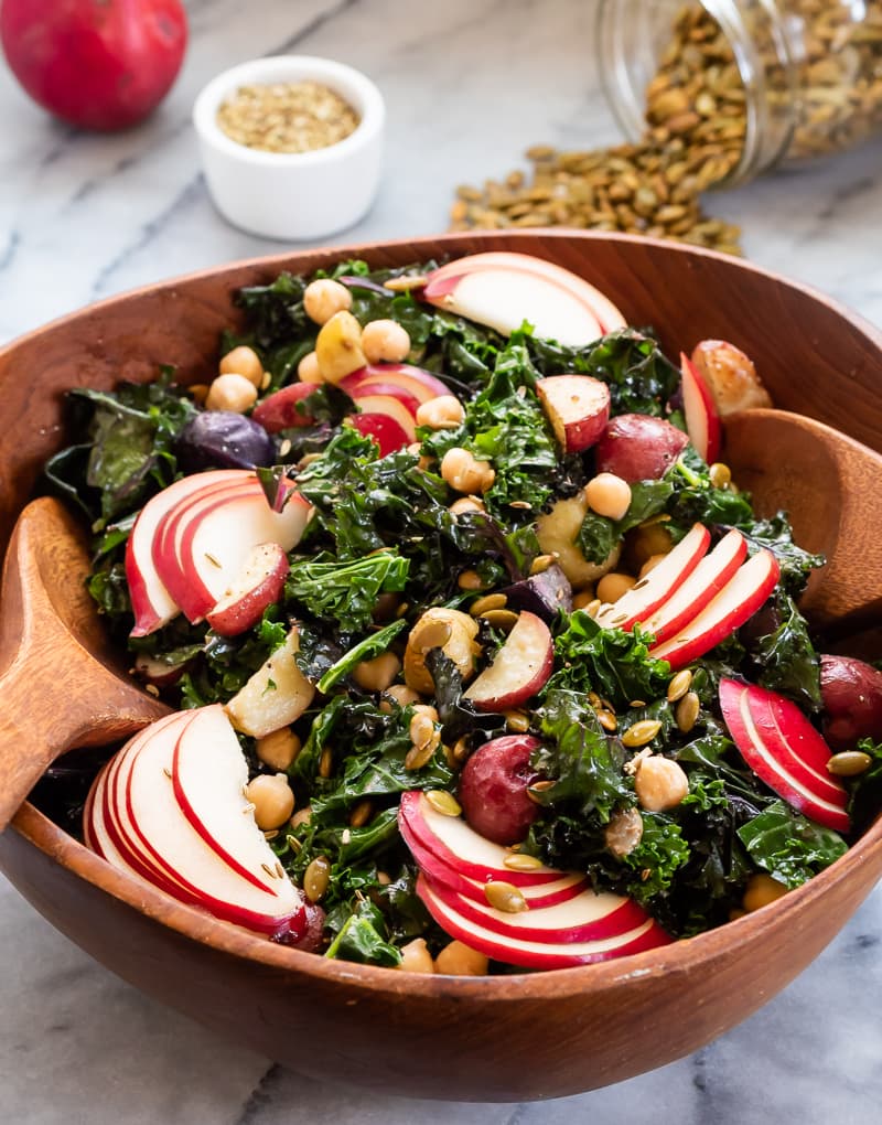 Kale Chickpea Salad with Creamy Miso Dressing | The Kitchen Paper